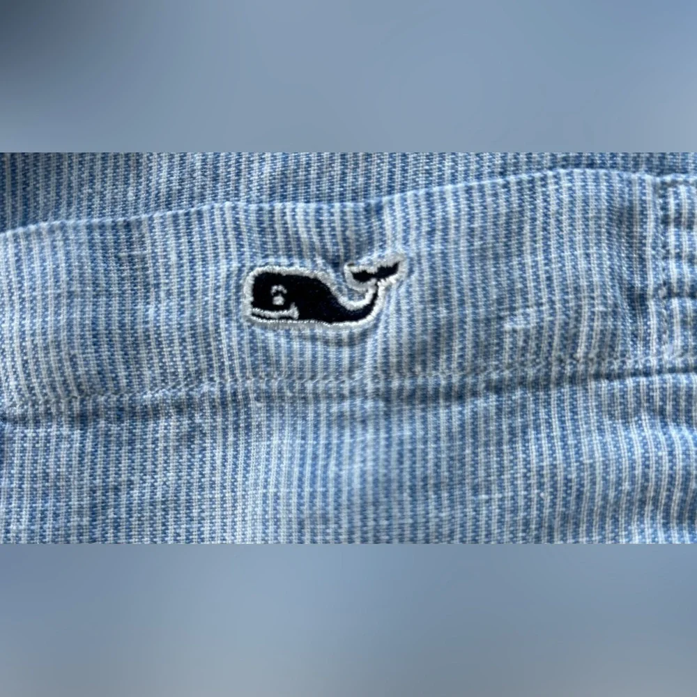 Vineyard Vines Classic Fit Tucker Long Sleeve Blue Linen Shirt, Small - Picture 2 of 5